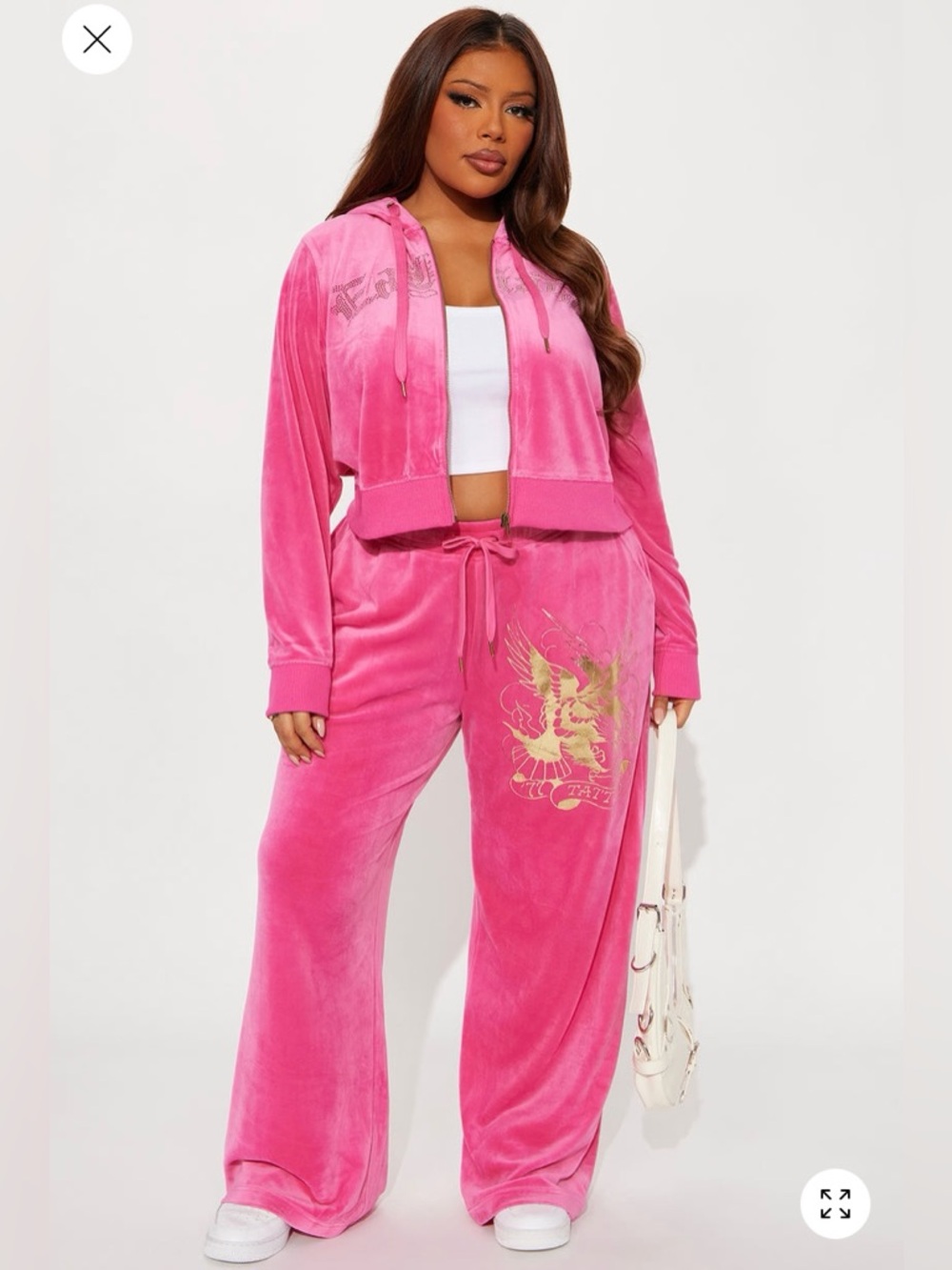 Brand New Pink Velvet Two-Piece Hoodie & Wide-Leg Pants Set